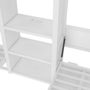 English Elm Twin Twin Murphy Bed with Metal Frame, Foldable 2-in-1 Space-Saving Design, Built-In Wardrobe, Shelves, Power Outlets and Durable Storage Solution White W1580S00287