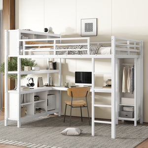 English Elm Metal Queen Size Loft Bed With L-Shaped Desk, Storage Cubes & Shelves For Kids, Teens & Adults W1580S00108