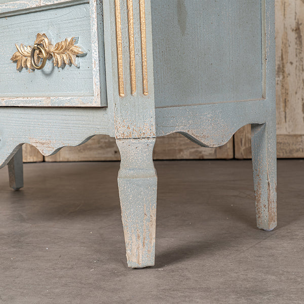 English Elm 24QJ0078 Distressed Light Blue Wood & Metal Cabinet with Two Drawers, Cream Top, Gold Accents, 37.4"L x 18.3"W x 37.8"H W2946P243868