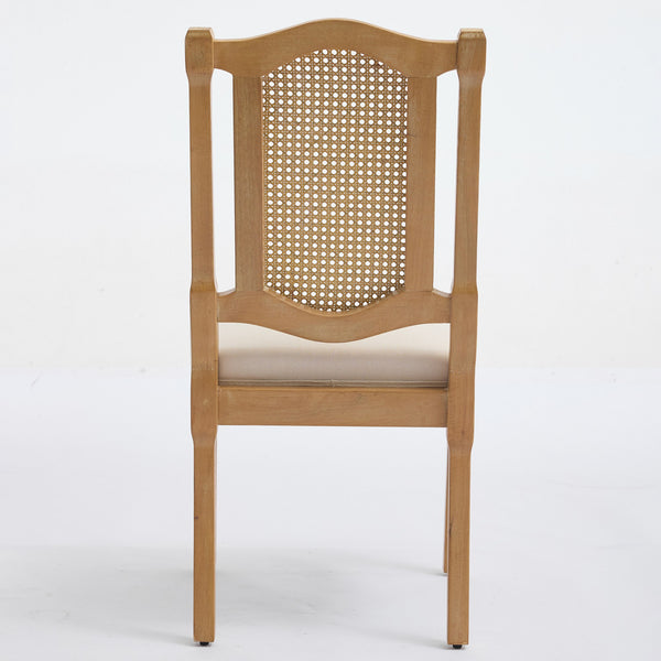 English Elm Full Solid wood rattan-back dining chair with breathable matte linen cushion, high-resilience foam comfort W1143P384364 W1143P384364
