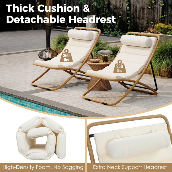 English Elm Trexm Rattan Wrapped Folding Outdoor Lounge Chair Set with Cushion and Adjustable Recline Yellow N715P428435V