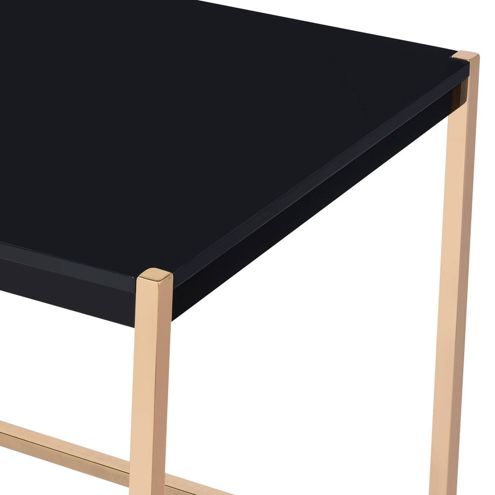 English Elm Black Black and Gold Writing Desk with USB Ports — High-Gloss MDF Modern Open Metal Base, Sleek Workspace Enhancer B062P184569