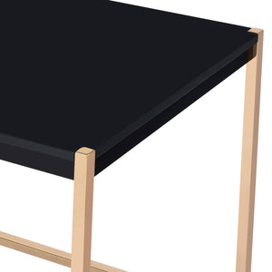 English Elm Black Black and Gold Writing Desk with USB Ports — High-Gloss MDF Modern Open Metal Base, Sleek Workspace Enhancer B062P184569