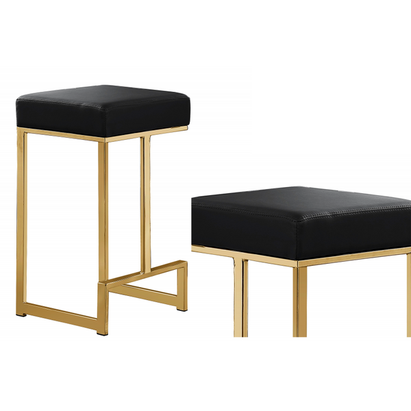 English Elm 25 in Backless Faux Leather Counter Stools with Brushed Gold Sled Base Set of 2 Gold+Black B011P497731