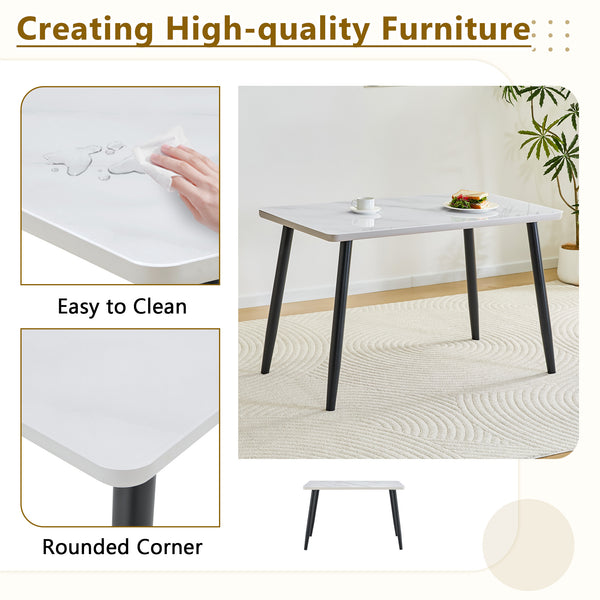 English Elm Table and Chair Set Marble Look Glass Top Modern Dining for Six with Gray Linen Seats W1151S04625