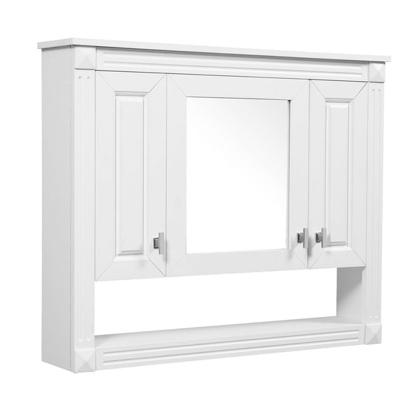 English Elm 35inch White Wall Mounted Medicine Cabinet Mirrored Doors Open Shelving Bathroom Storage N710P415335K