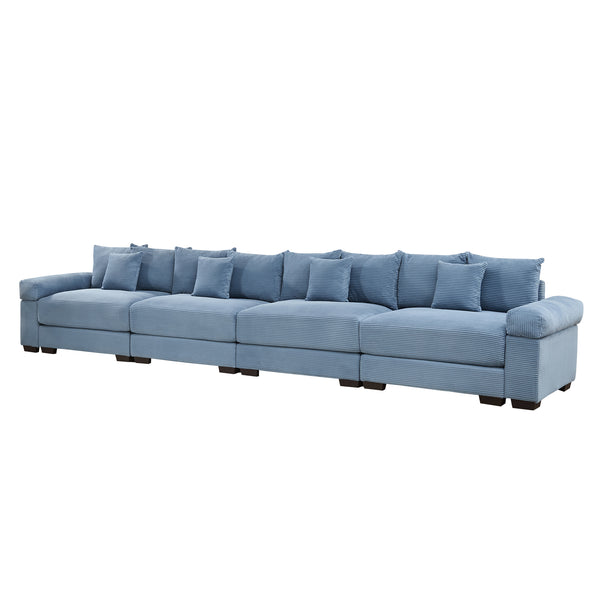English Elm 170" Oversized Cloud Modular Sectional Couch - Luxurious Corduroy, Ergonomic Design, 12 Pillows, Blue W714S01353