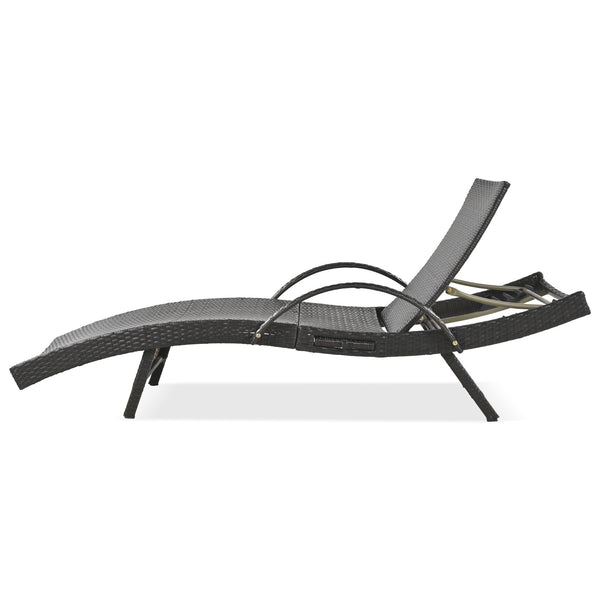 English Elm K&K 80" Outdoor Wicker Chaise Lounge Set of 2 with 2000H UV Wicker, Pull-Out Side Table, 4-Position Recliner Dark Brown WF321204AAD