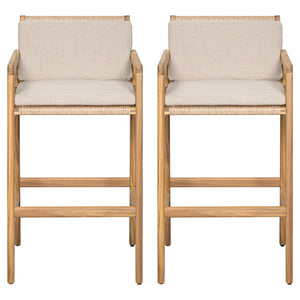 English Elm Christopher Knight Home® - Marcella Teak-Finish Acacia Outdoor Barstool Set of 2 with Beige Integrated Cushion & Wicker Backrest N775P301184T
