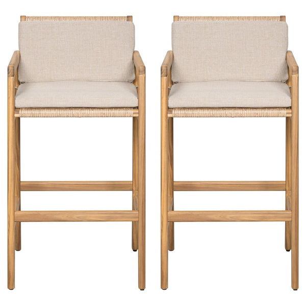English Elm Christopher Knight Home® - Marcella Teak-Finish Acacia Outdoor Barstool Set of 2 with Beige Integrated Cushion & Wicker Backrest N775P301184T