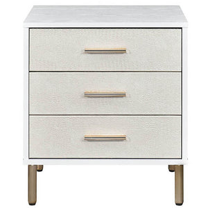 English Elm White, Champagne and Gold 3-Drawer Nightstand With Metal Leg