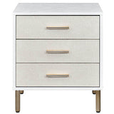 3-Drawer Nightstand: White/Champagne/Gold, Metal Leg, Ample Storage, Decorative Patterns, Smooth Glides, 19.50