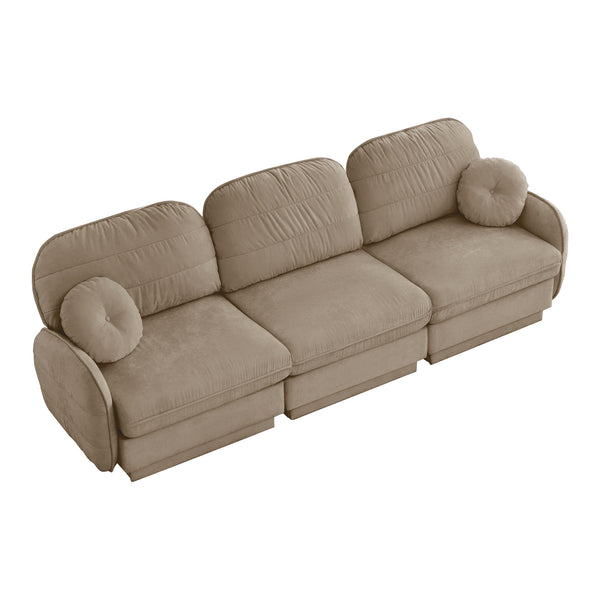 English Elm 105"chenille Cloud Sofa Quilted Plush Three Seater with Deep Cushions for Living Room Light Coffee W714S01759