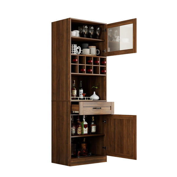 English Elm Kitchen Pantry Cabinet Tall Farmhouse Design with Glass Doors and Pull-out Shelving W331P425810