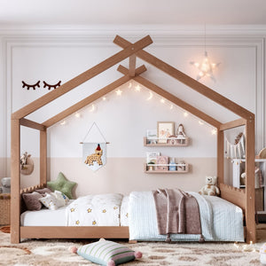 English Elm Queen House Shaped Floor Bed Solid Pine Frame Montessori Kids Bedroom No Box Spring W1580P438812