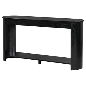 English Elm U_style Oak Veneer Console Table with 3 Drawers Open Shelf Entryway Hallway Storage Black N711P395523B