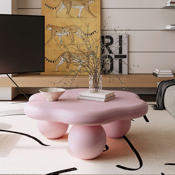 English Elm 35" Cloud Shaped Mdf Coffee Table Sculptural Round Top with Spherical Legs for Modern Living Pink W1435S00026