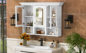 English Elm 47" Wall Mounted Bathroom Cabinet with Mirror — Space-Saving 3 Adjustable Shelves, Pine Accents, Water-Resistant Finish N710P264268K