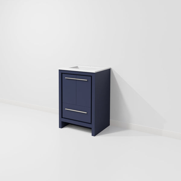 English Elm Navy Blue Bath Vanity 24" W X 20" D With Durable White Quartz Top - Stylish Storage For Small Spaces B2731P259239