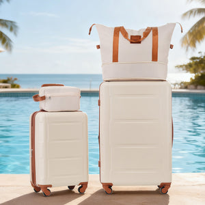 English Elm 2 Piece Abs Hard Shell Spinner Luggage Set with Tsa Lock Expandable Suitcases Khaki+Brown N732P198745K