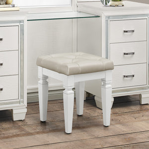 English Elm Modern Allura Tufted Vanity Stool with Acrylic Crystal Accent, Luxurious Faux Leather Seat, Chic Bedroom Accent Piece White 18.5 L x 17 W x 8.5 H B011P366052