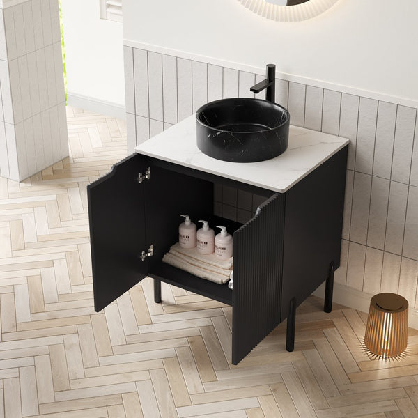 English Elm Dina Floating Bathroom Vanity with Sintered Stone Top and Crystal Glass Basin W2615S00659