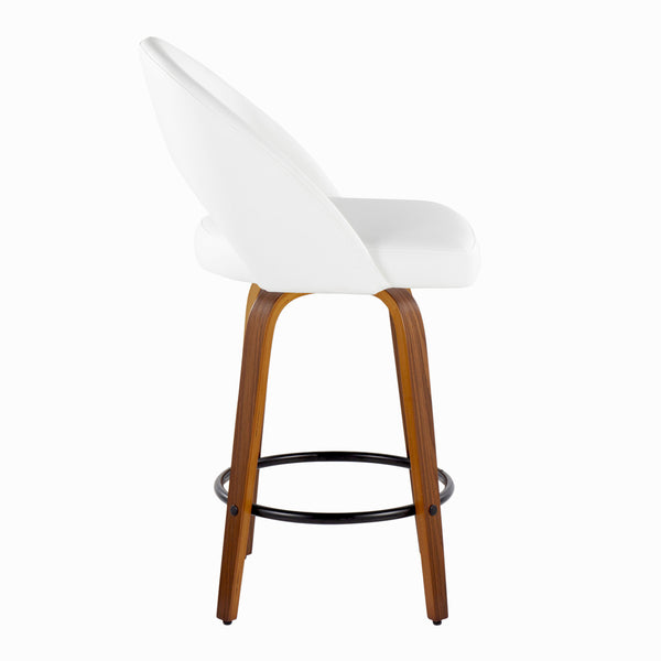 English Elm Fixed-height Swivel Counterstools Faux Leather Padded Seat Chrome Footrest Set of 2 White B202S01845