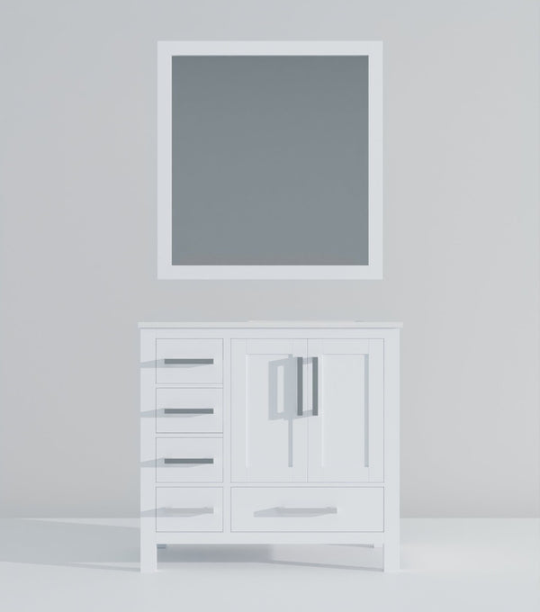 English Elm White Bath Vanity Set With Right Offset Quartz Top & Matching Mirror - Modern Storage Solution B2731S00682-GIGA