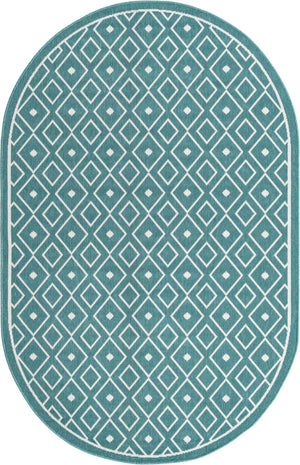 Unique Loom Outdoor Trellis Kafes Machine Made Geometric Rug Teal, Ivory 5' 3" x 8' 0"