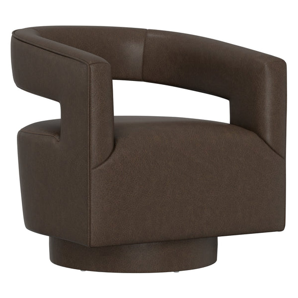 English Elm Brown Swivel Accent Chair Wraparound Geometric Cutout Textured Fabric Living Room Seat Dark Brown B2709P474409