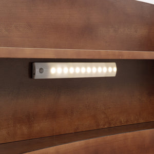 English Elm Full Pine Wood Bed with Bookcase Headboard, LED Motion Sensor, Guardrails & Ample Walnut Storage W504P281004