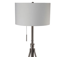English Elm Vintage Tripod Floor Lamp with Stained Gold Metal Legs, Ivory Shade, Pull Switch, Adjustable Height Brushed Chrome 21 L x 21 W x 22 H B2741P317232