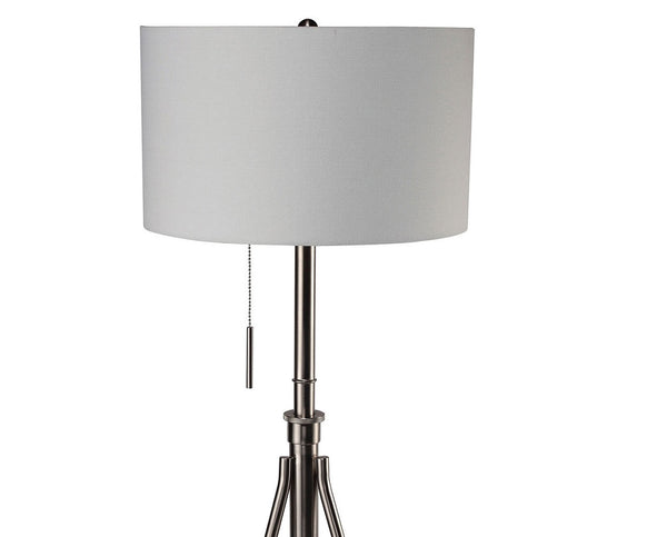 English Elm Vintage Tripod Floor Lamp with Stained Gold Metal Legs, Ivory Shade, Pull Switch, Adjustable Height Brushed Chrome 21 L x 21 W x 22 H B2741P317232
