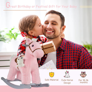English Elm Qaba Plush Rocking Horse Ride on Toy for Toddlers with Sounds and Bear Companion W2225P200497