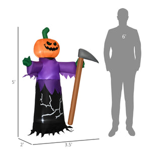 English Elm Outsunny Inflatable 5ft Pumpkin Grim Reaper with Bright LED Lights, Waterproof Yard Décor for Halloween Purple W2225P217525