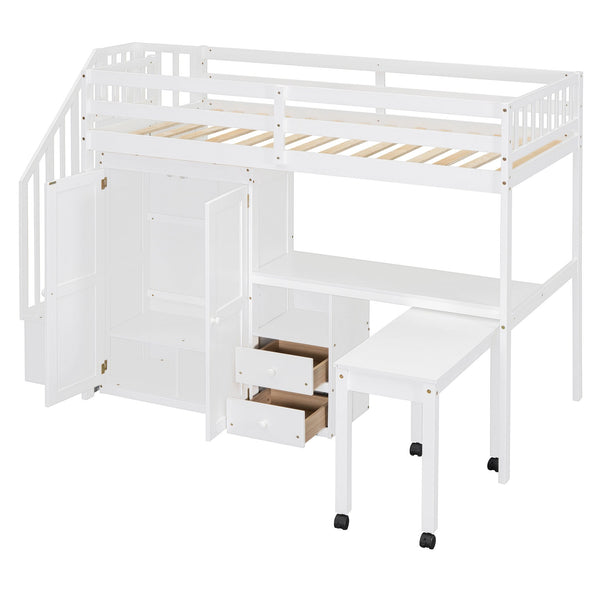 English Elm Queen Murphy Bed with Integrated Desk Cabinet Shelves Space Saving Studio Solution White N708S00013K