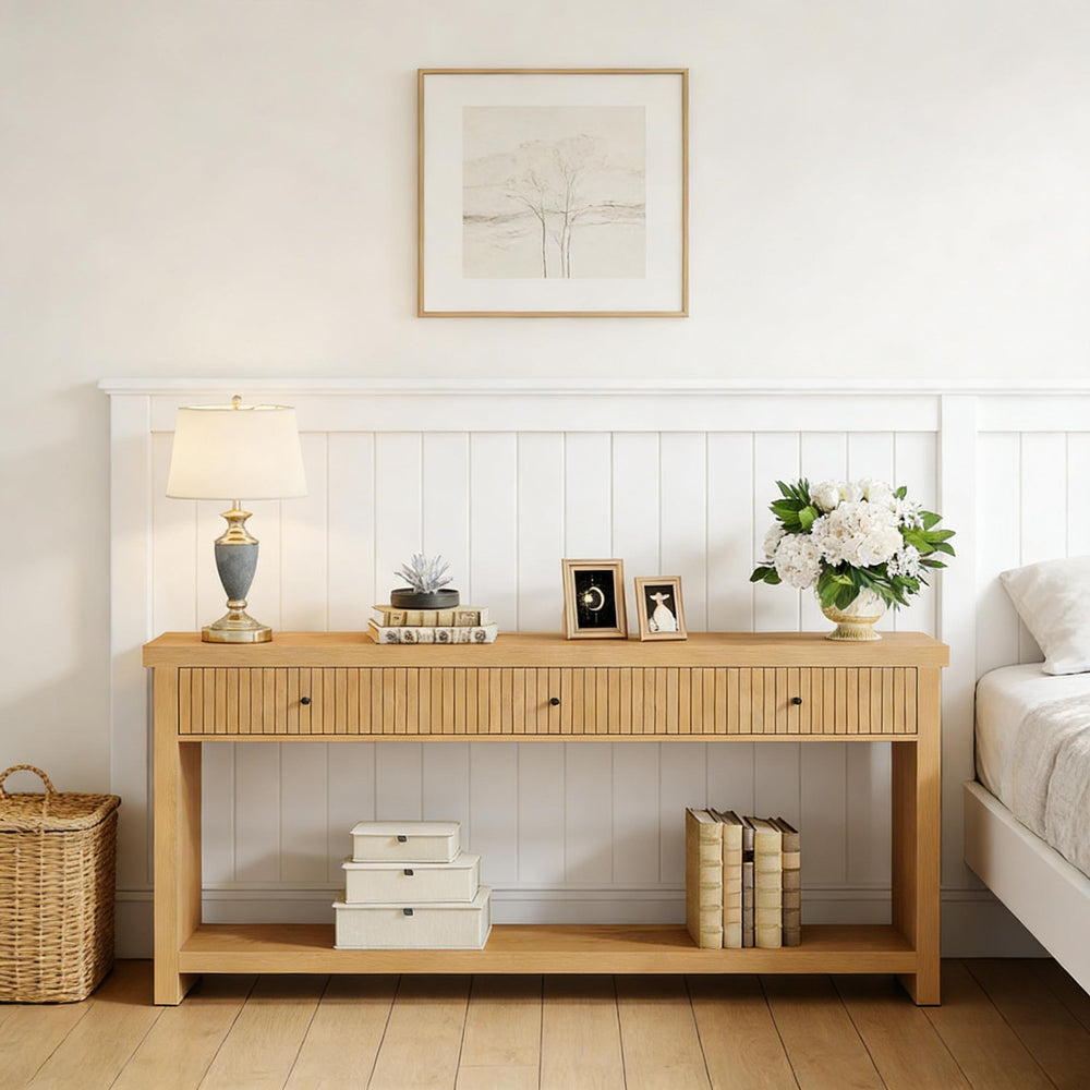 English Elm Coffee Console Table Industrial Metal Frame Vintage Wood Grain 2 Tier Entryway Sofa T3971P447512