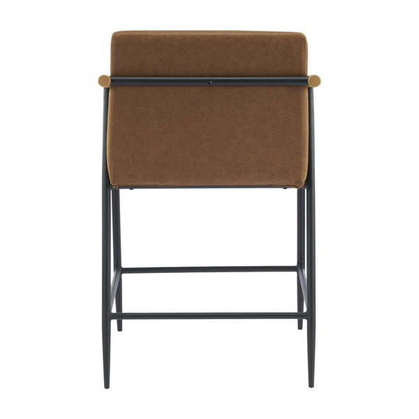 English Elm Christopher Knight Home® - Counter Stool Mid-Century Modern Set of 2 with Metal Frame, Soft Cushions & Solid Wood Armrests Black+Brown N771P247153W