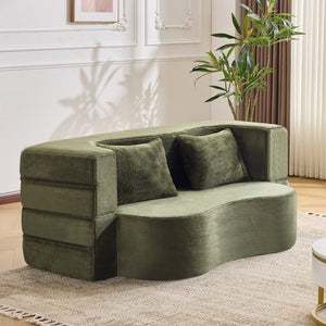 English Elm 71-inch plush folding sofa bed with high-density foam, faux fur futon convertible for guests and yoga Green W1829P362308