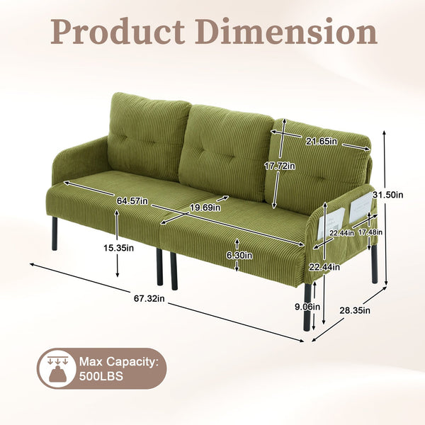 English Elm United We Win Corduroy Loveseat Plush Ergonomic Sofa with Spring Support Metal Legs Olive Green W1568P410049