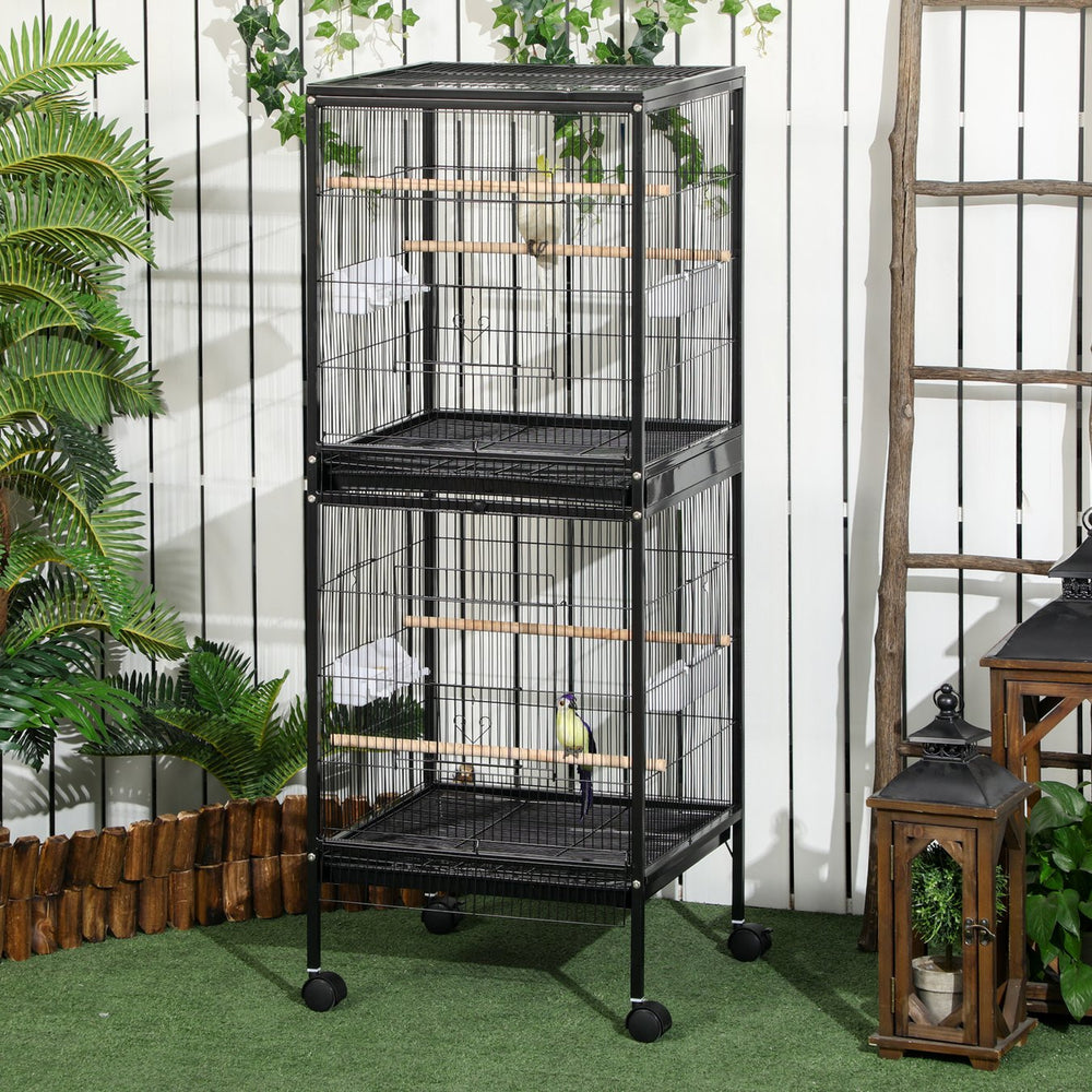 English Elm Pawhut Double Stacked Aviary Steel Bird Cage with Rolling Casters for Small Birds W2225P173760