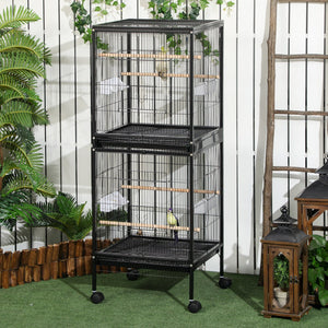 English Elm Pawhut Double Stacked Aviary Steel Bird Cage with Rolling Casters for Small Birds W2225P173760