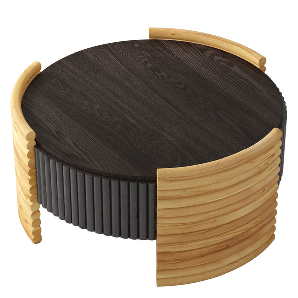 English Elm 31.50" Round Flip-top Storage Coffee Table Fluted Mdf Base for Modern Living Rooms Dark Brown W757P383549