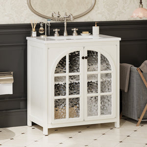 English Elm Christopher Knight Home® - 30 Inches Vintage Rustic Bathroom Vanity With Ceramic Sink, Soft-Close Doors & Antique Bronze Pulls N817P299512W