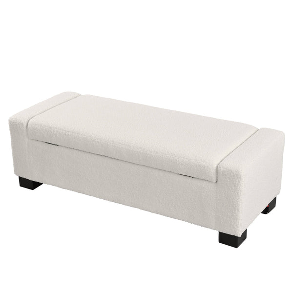 English Elm 50" Upholstered Storage Bench Textured Fabric Hinged Lid Birch Legs Bedroom Entryway N767P397108B