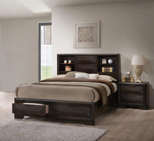 English Elm Modern Espresso Queen Bed Set with Bookcase Headboard Footboard Storage and Nightstands B2741S00899