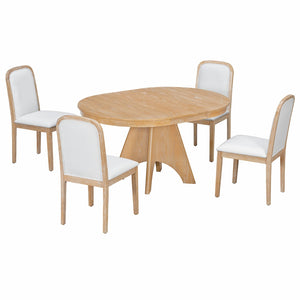 English Elm Trexm Rustic Farmhouse Extendable Dining Set Seats Six with Upholstered Rubberwood Chairs Natural Wood Wash ST000152AAD