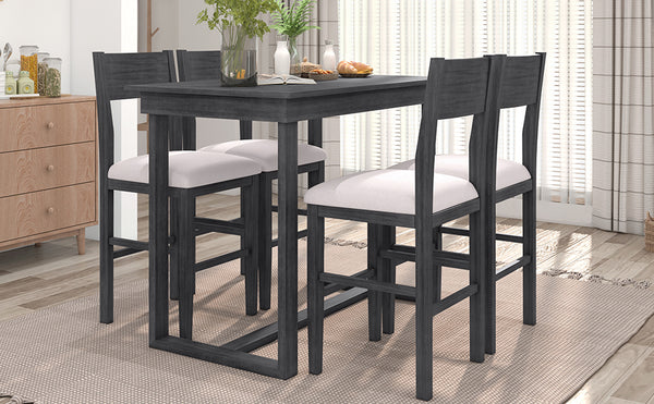 English Elm TOPMAX 82-inch Farmhouse Extendable Dining Set with Two 11" Removable Leaves, Upholstered Seats and Bench Gray N717S000230E