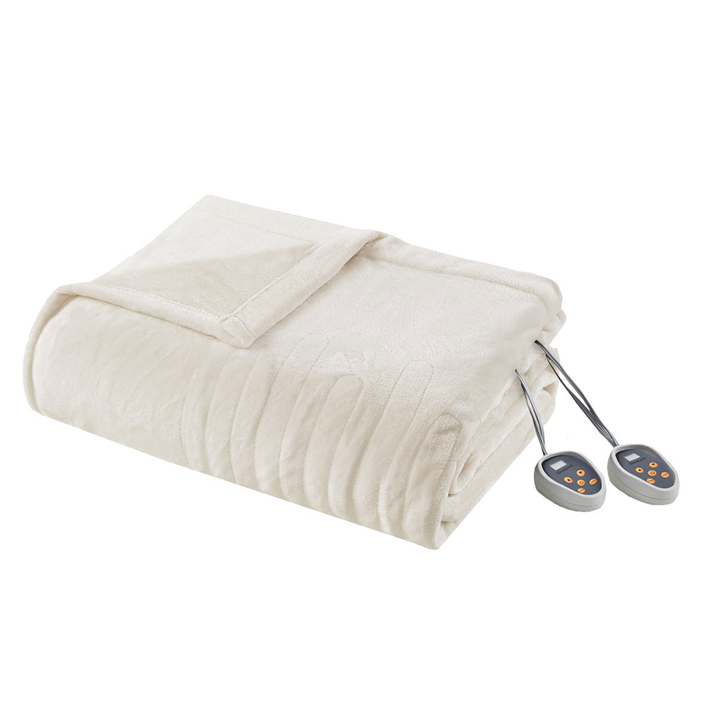 JLA Home Beautyrest - Blanket Beautyrest Heated Microlight Plush with Secure Comfort Technology, 20 Temps, OEKO-TEX Certified Ivory BR54-0524