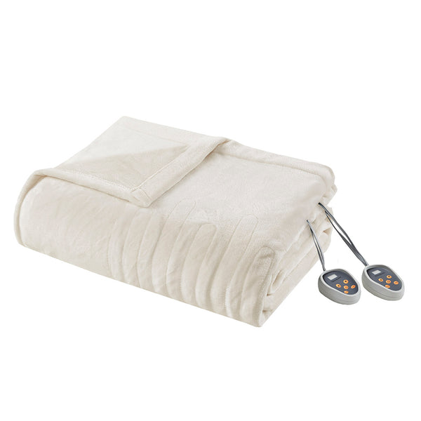JLA Home Beautyrest - Blanket Beautyrest Heated Ultra-Soft Microlight Plush with Secure Comfort Tech, 20 Temps, 5-Year Warranty Ivory BR54-0521